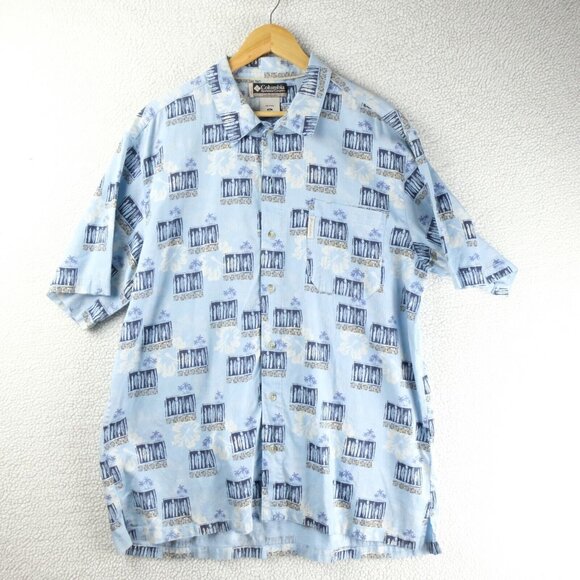 Columbia Shirt Mens Extra Large Blue Button Up Hawaiian Tropical Surfing Xco 90S - Picture 1 of 8